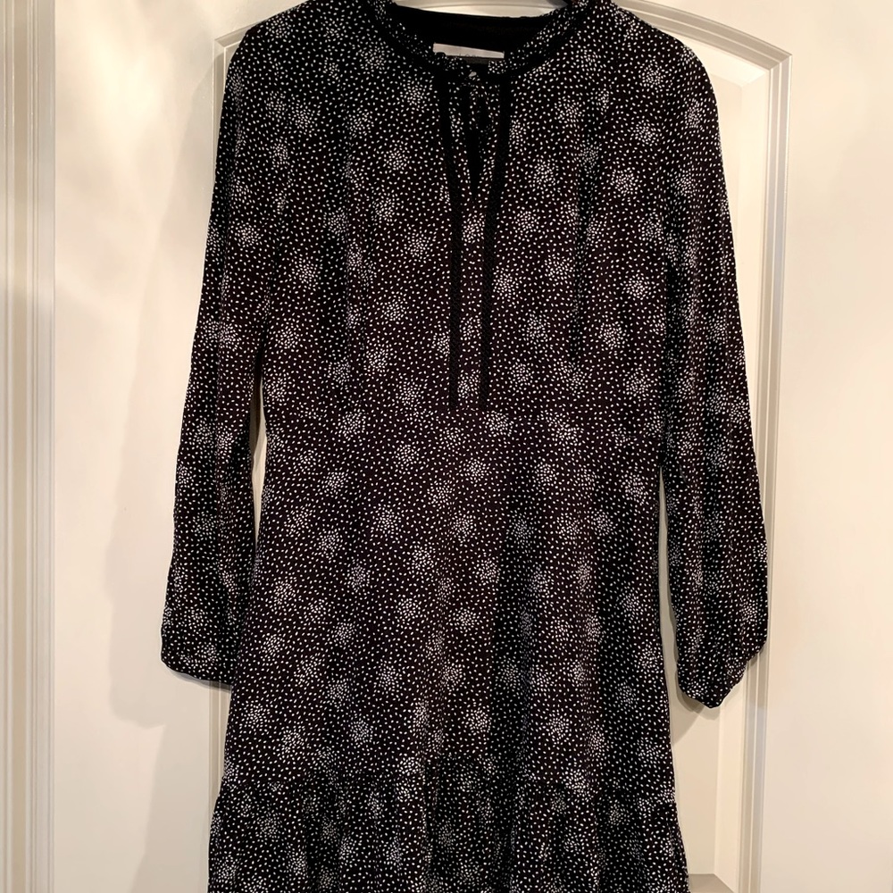 LOFT Black and White Polka Dot Swing Dress